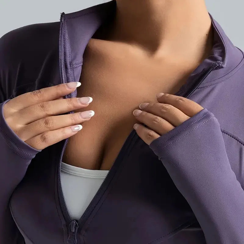 Women's Zip-Up Running Jacket - Lightweight & Breathable for Winter Training